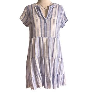 Roller Rabbit Blue White Stripe Tiered Mini Dress Medium